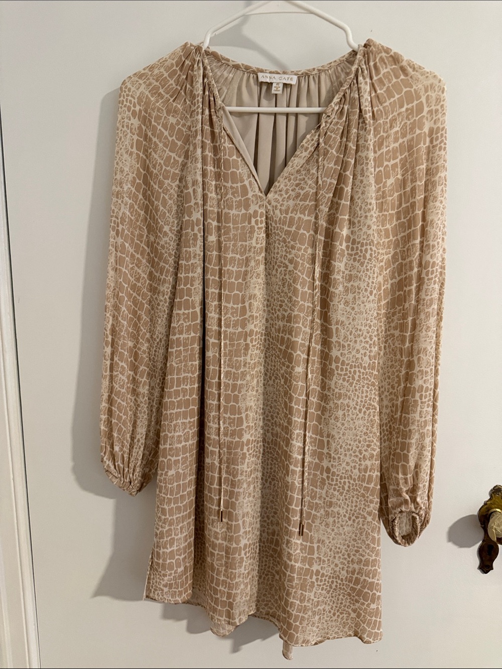 Anna Cate Beige Animal-Print Long-Sleeve Dress